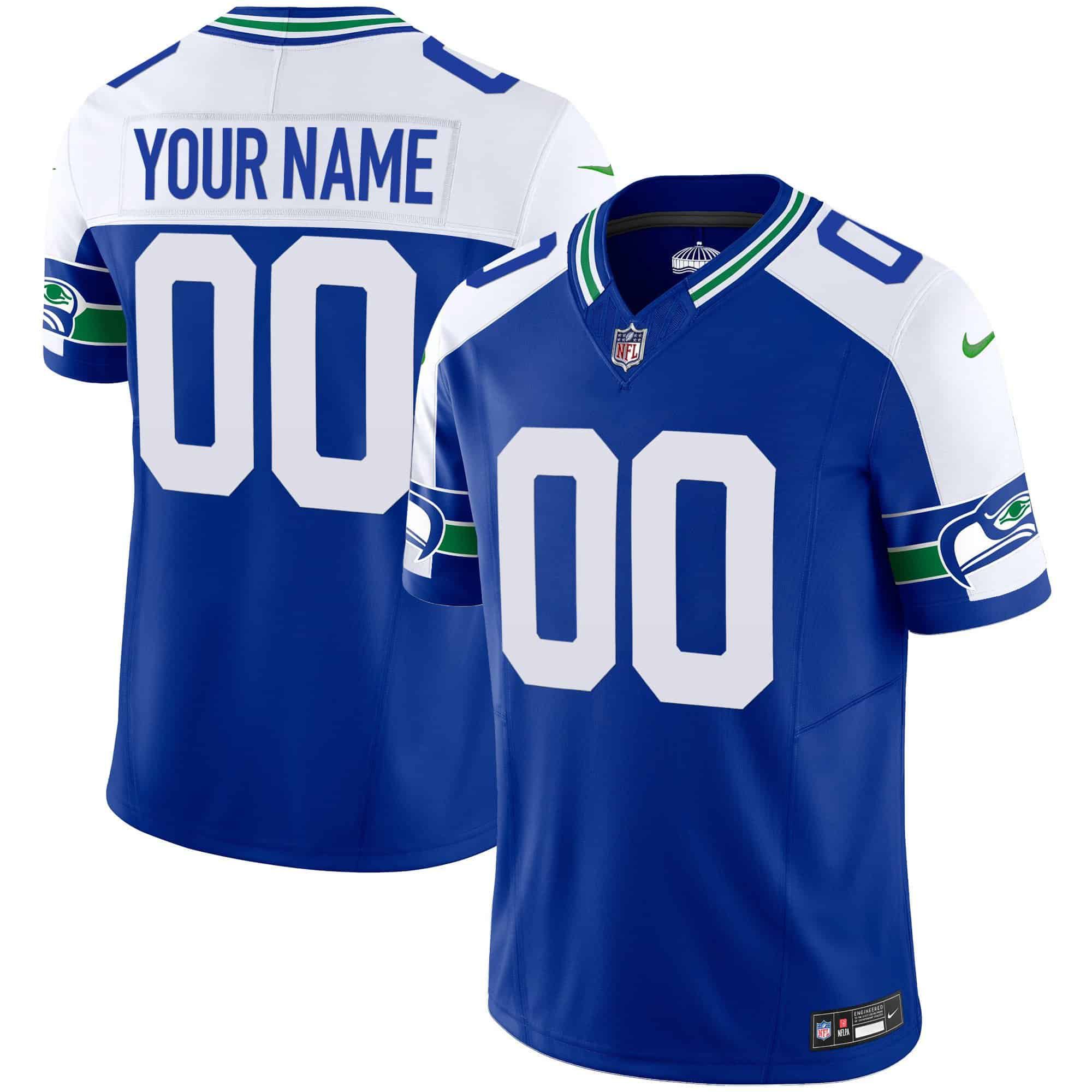 Men Seattle Seahawks Blue 2024 Nike Throwback Vapor Limited Custom NFL Jersey